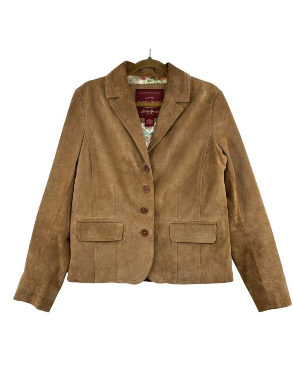 Eddie Bauer Seattle Suede Blazer Jacket Women's Large Tan Suede Genuine Leather
